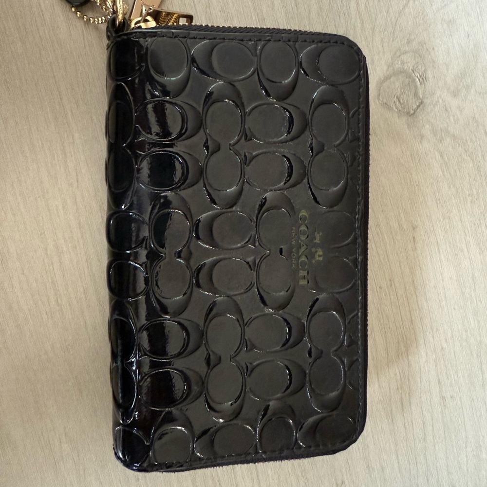 Coach Glossy Black Embossed Wallet